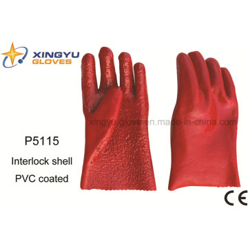 Luva de trabalho de segurança revestida de PVC Interlock de algodão (P5115)